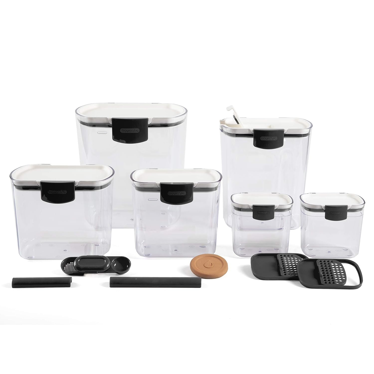 Black Plastic Airtight Kitchen Storage Canister Set, 6-Piece