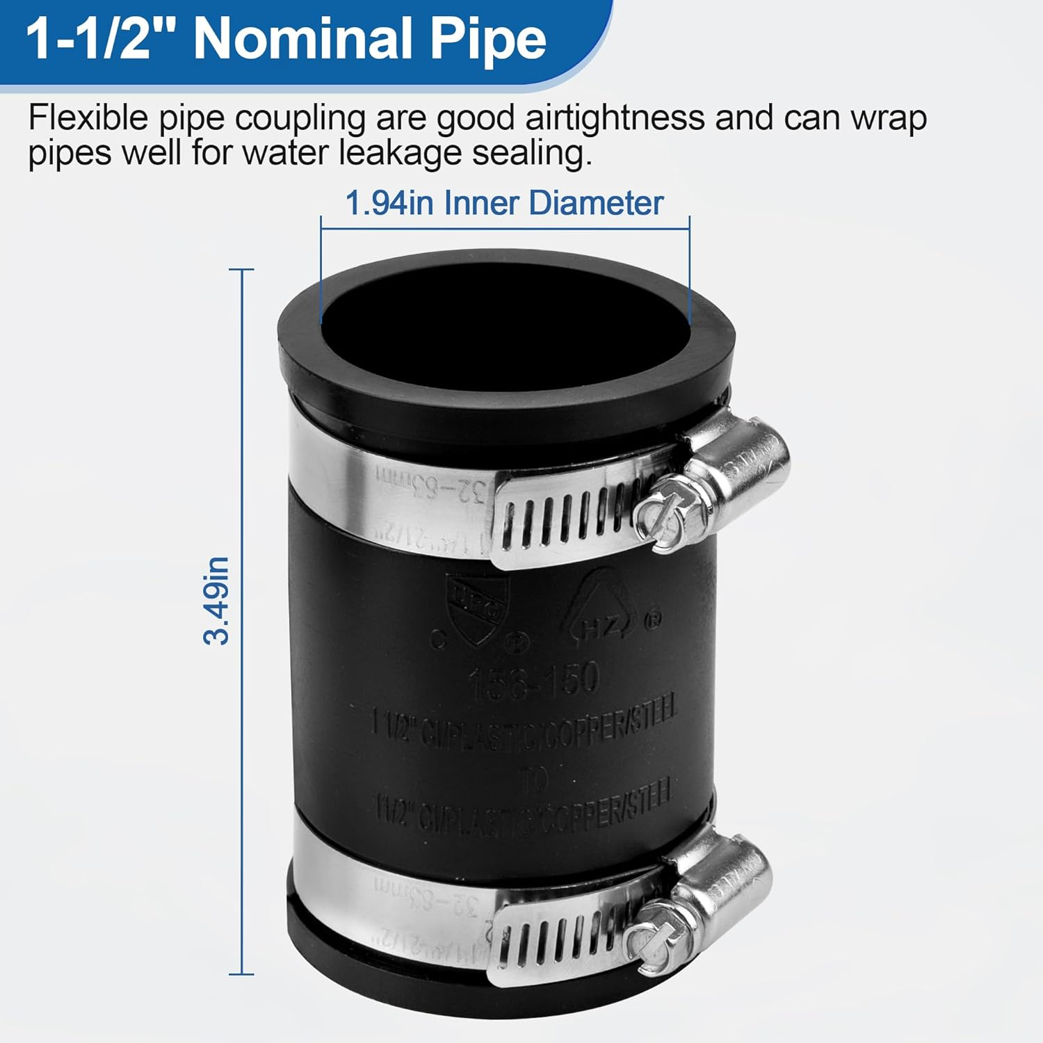 1-1/2 in. PVC Flexible Coupling with Stainless Steel Clamps