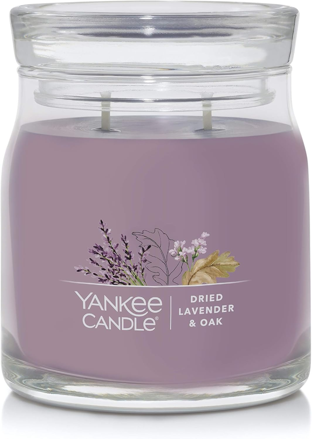 Yankee Candle Dried Lavender & Oak​ Scented, Signature 13oz Medium Jar 2-Wick Candle, Over 35 Hours of Burn Time