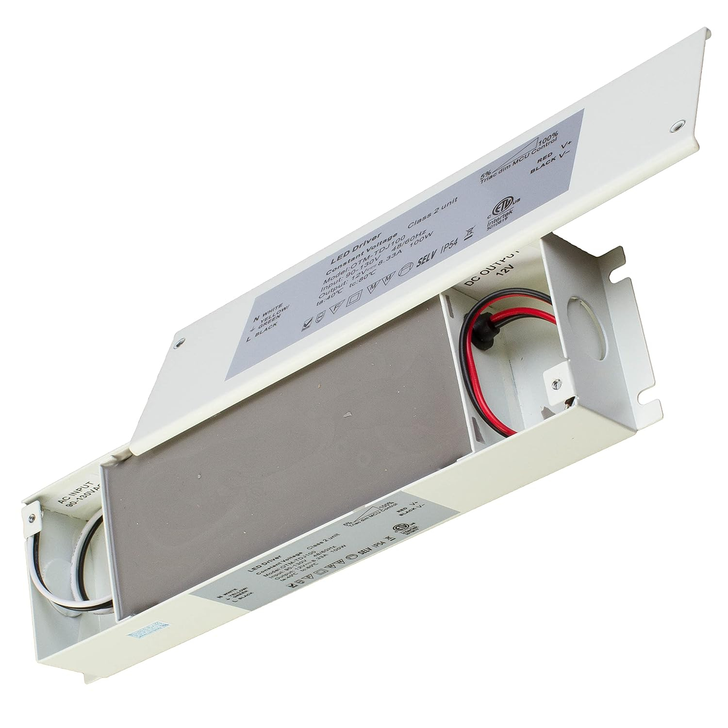 Triac Dimmable LED Driver, ETL 100v-130v to 12v 100w DC Constant Voltage Junction Box Enclosed Power Supply for LED Strip Light Compatible with Lutron Leviton AC Wall Dimmer Control