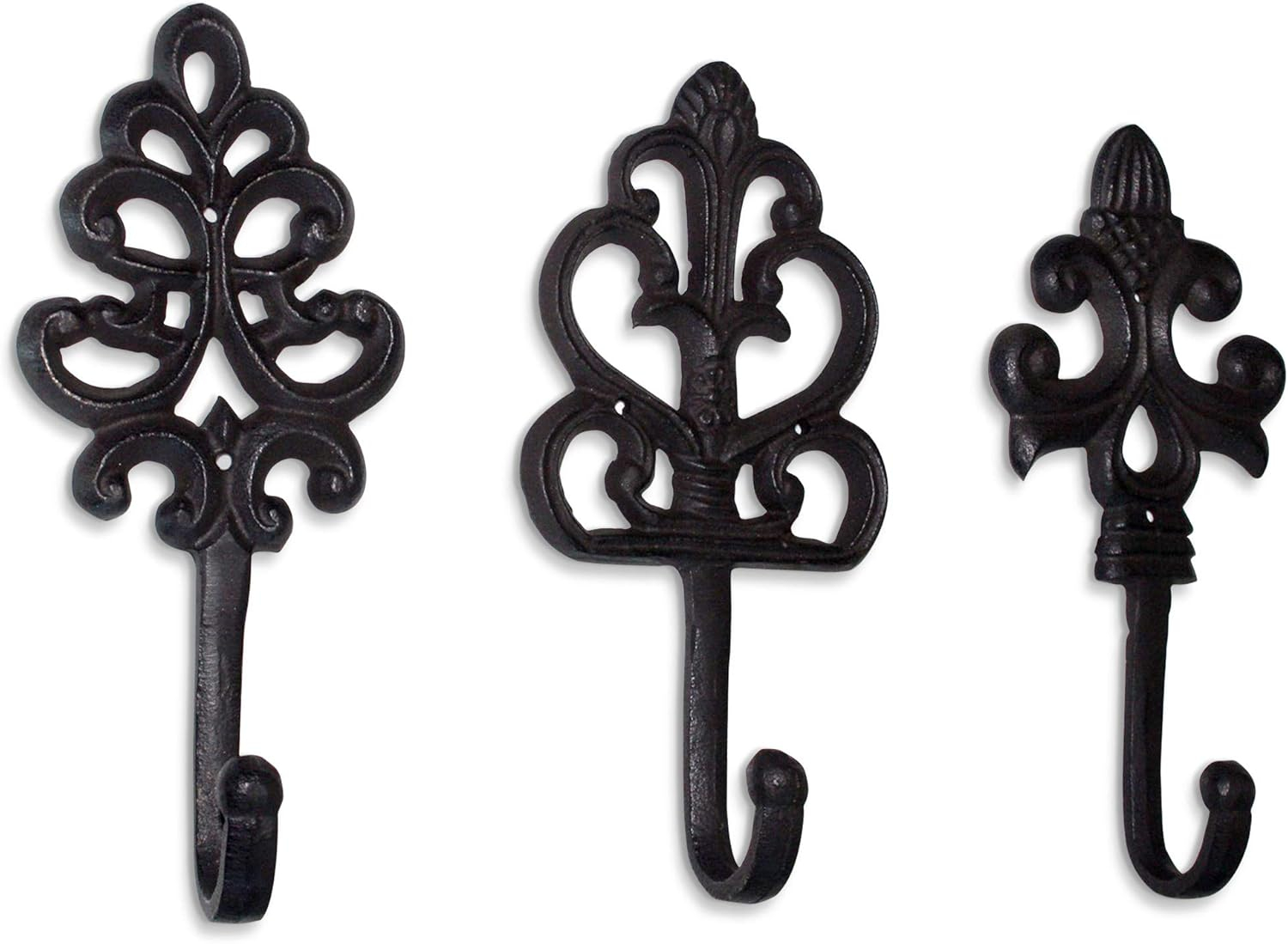 Wallcharmers Set of 3 Rustic Decorative Wall Hooks 8” | Victorian Shabby Chic Fleur De Lis Antique Towel Hooks for Hanging | Gothic Cast Iron Farmhouse Indoor Outdoor Key, Dog Leash, & Towel Hanger