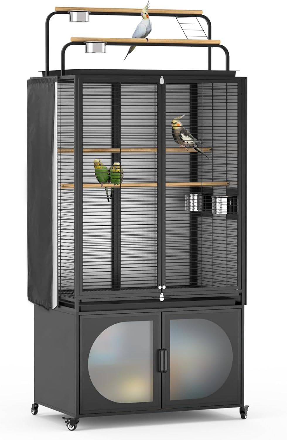 GDLF 72-Inch Bird Cage With Play Top and Rolling Storage Cabinet Extra Large With Cover for Parrot, Parakeet, Cockatiel, Budgie , Parrotlet, Green Cheek Conure