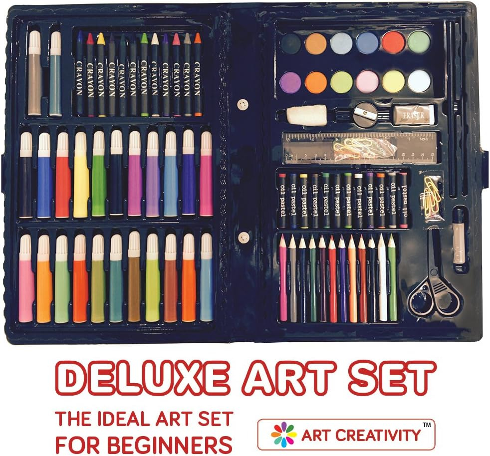 ArtCreativity Deluxe Art Set For Kids - Ideal Beginner Artist Kit Includes 101 Pieces - Watercolor, Crayons, Colored Markers, Color Pencils and More & Bonus Coloring Book