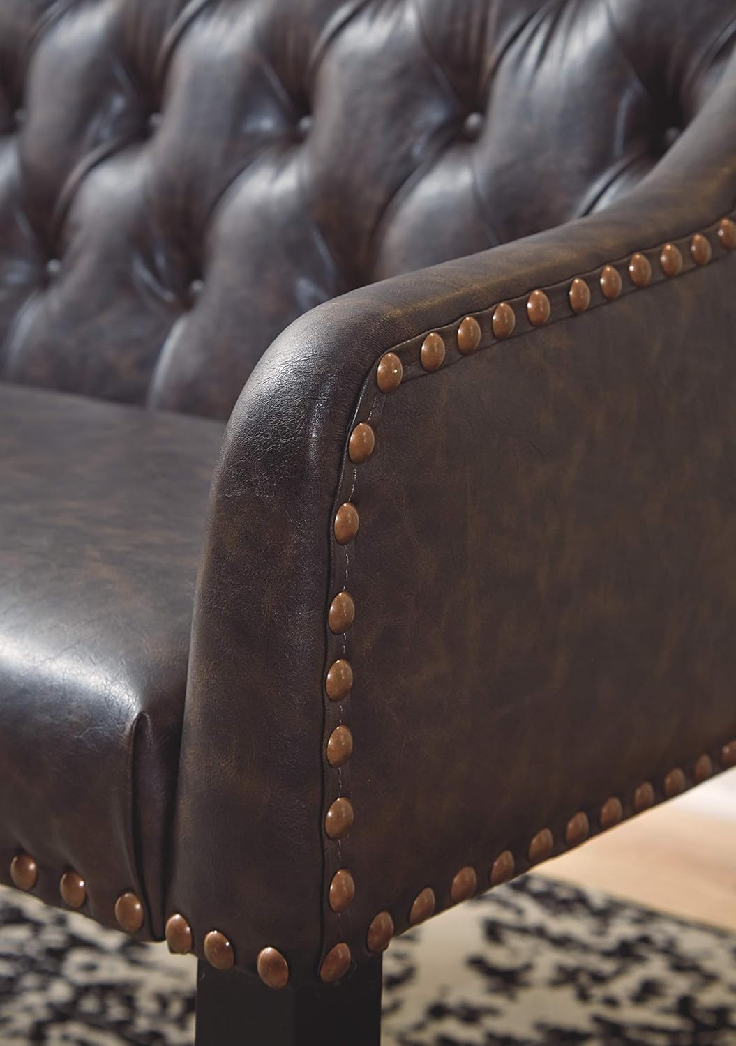 Signature Design by Ashley Carondelet New Traditional Faux Leather Tufted Accent Bench, Brown