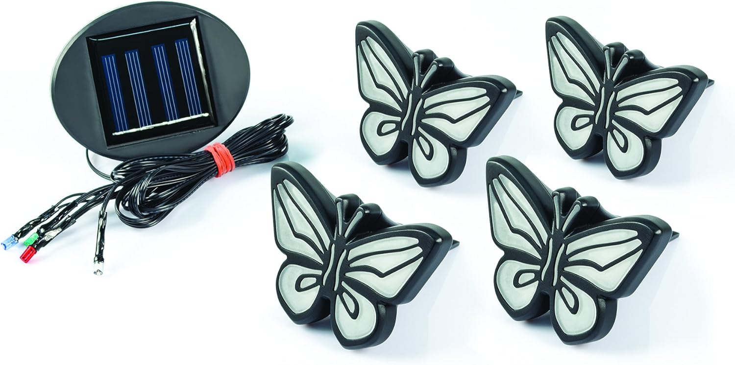 Ideaworks-LED Butterfly Lights-Sets of 4-Solar Powered-Automatically Turns On at Dusk & Off at Dawn-Space Each Light up to 32”-Easy Installation