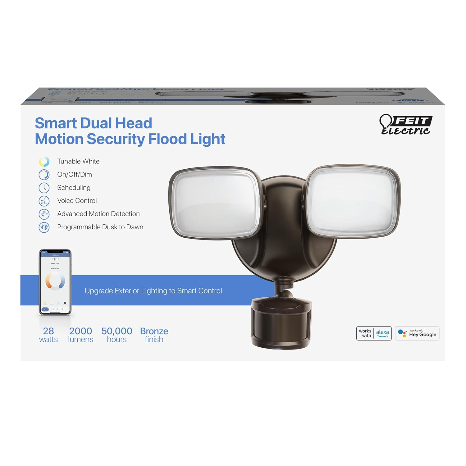 Smart Outdoor LED Flood Light with Motion Sensor, Bronze Finish