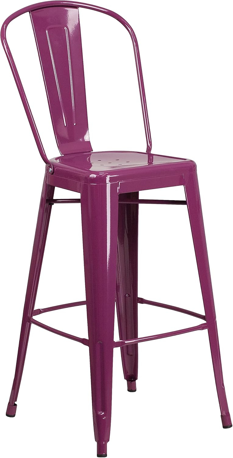Flash Furniture Commercial Grade 30" High Purple Metal Indoor-Outdoor Barstool with Back