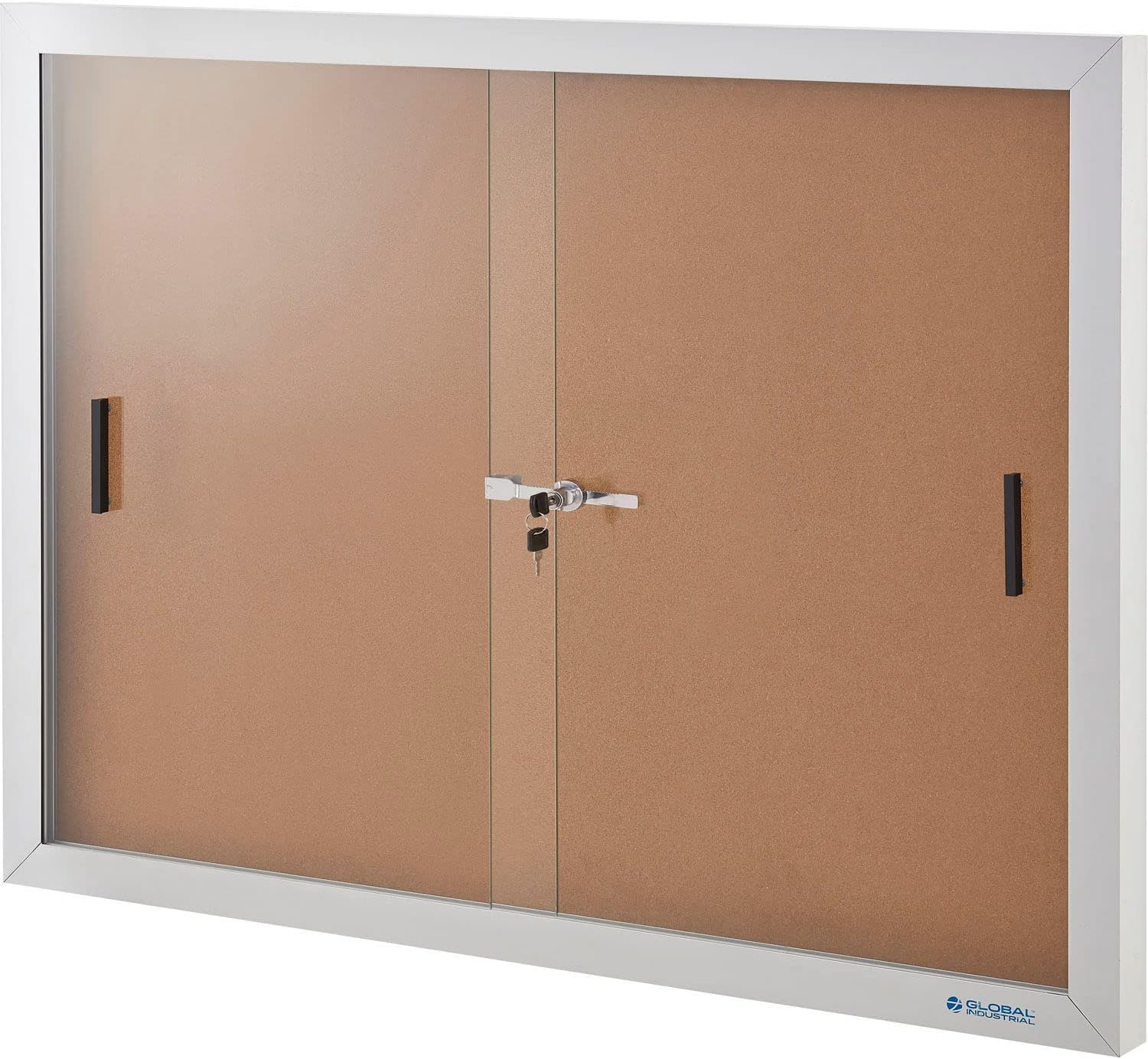 Global Industrial 695873 Enclosed Cork Bulletin Board with Sliding Doors - 72 x 48 in.