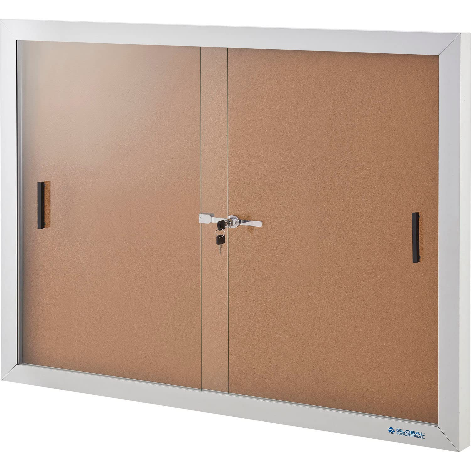 Global Industrial 695873 Enclosed Cork Bulletin Board with Sliding Doors - 72 x 48 in.