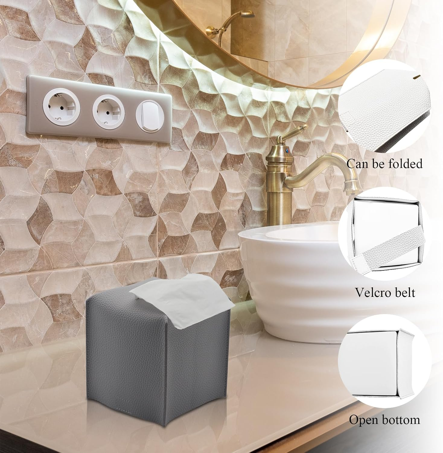Bathroom Accessory Set - 10 Piece Grey Bathroom Accessories Set with Trash Can, Toothbrush Holder and Cup, Soap Dispenser, Soap Dish, Toilet Brush Holder, Vanity Tray, Qtip Holder, Tissue Box Cover