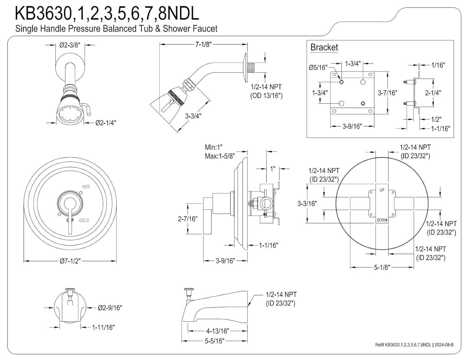 Kingston Brass KB3637NDL Kingston Brass NuvoFusion Single-Handle Pressure Balanced Tub and Shower Faucet