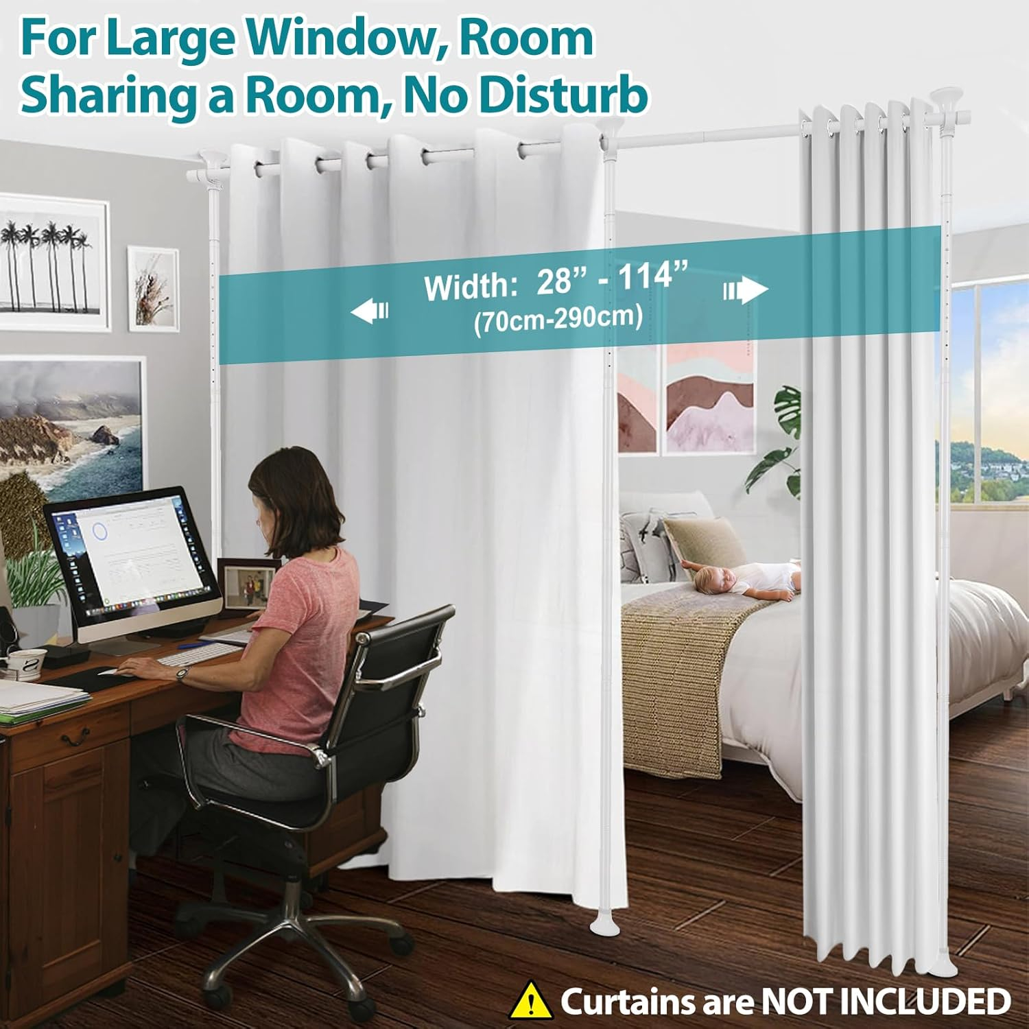 Room Divider, No Drilling Curtain Rods Wall Divider for Room Separation, 120” Tall 114” Wide Adjustable Floor to Ceiling Hanging Partition Room Dividers, Long Heavy Duty Room Divider Curtain Rods