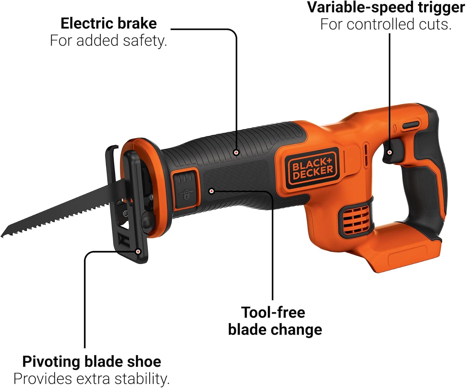 BLACK+DECKER 20V MAX* Cordless POWERCONNECT 7/8 in. Reciprocating Saw (Tool Only), (BDCR20B)