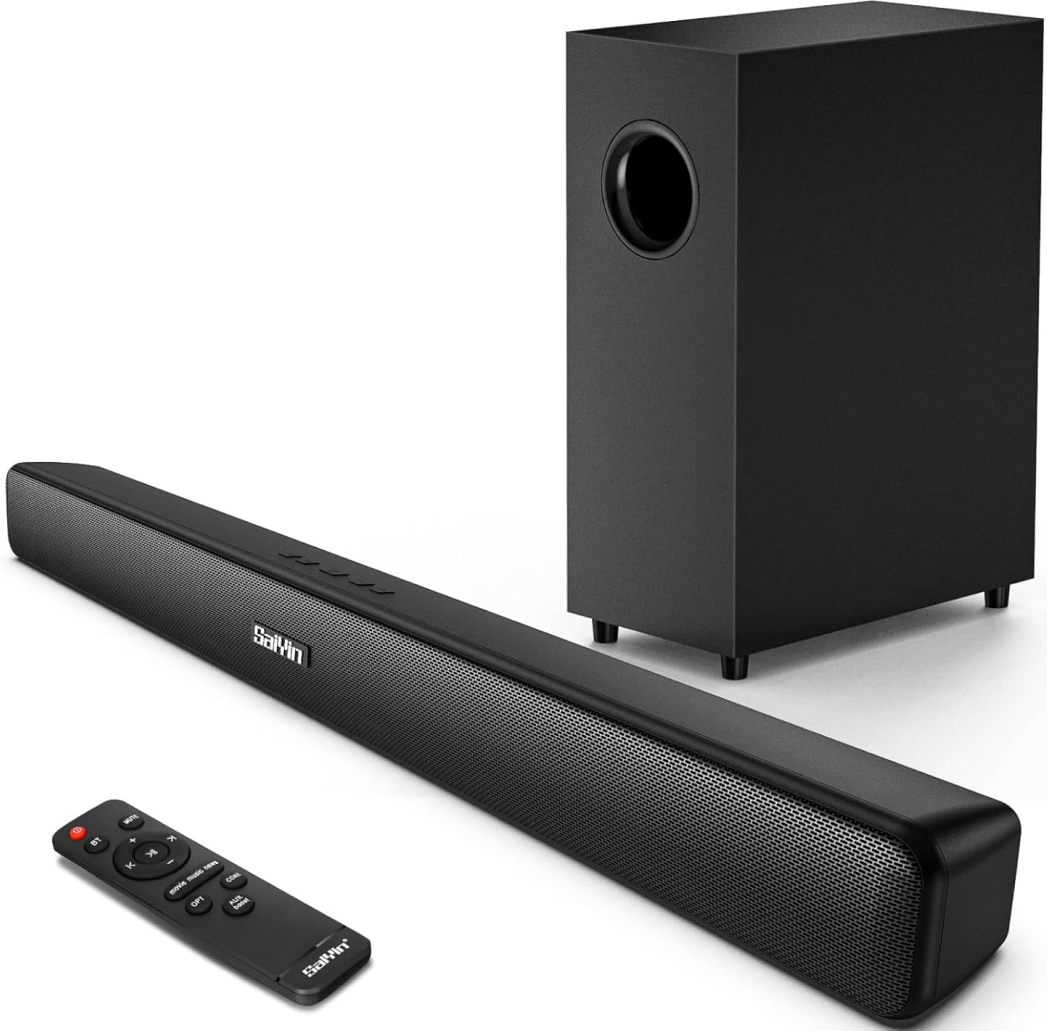 Sound Bar for Smart TV, 90W Compact Soundbar TV Speaker with Subwoofer, 2.1Channel Home Theater Surround Sound System with Crisp Vocals and Deep Bass for TV PC Projector.