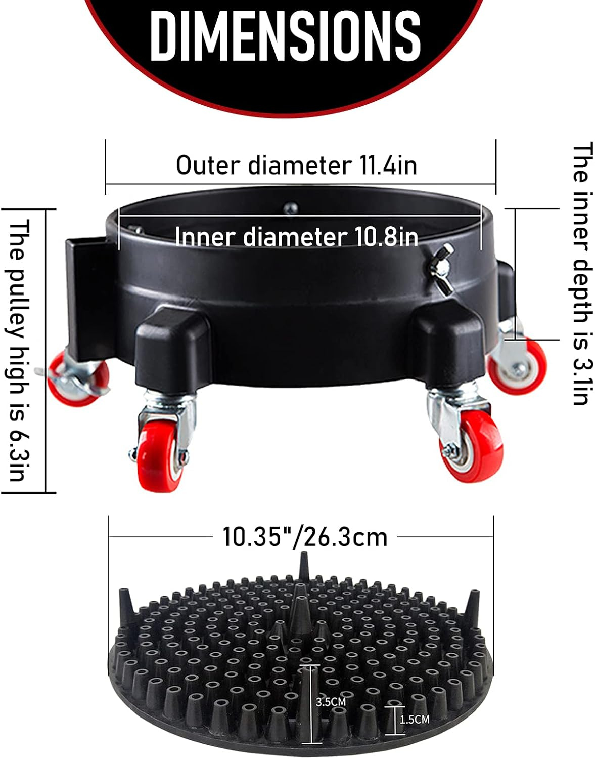 5 Gallon Bucket Dolly with Grit Trap,Removable Rolling Car Wash Buckets with 360 Degree Wheels,11.5'' Car Washing Bucket Organizer Detailing Smoother Maneuvering