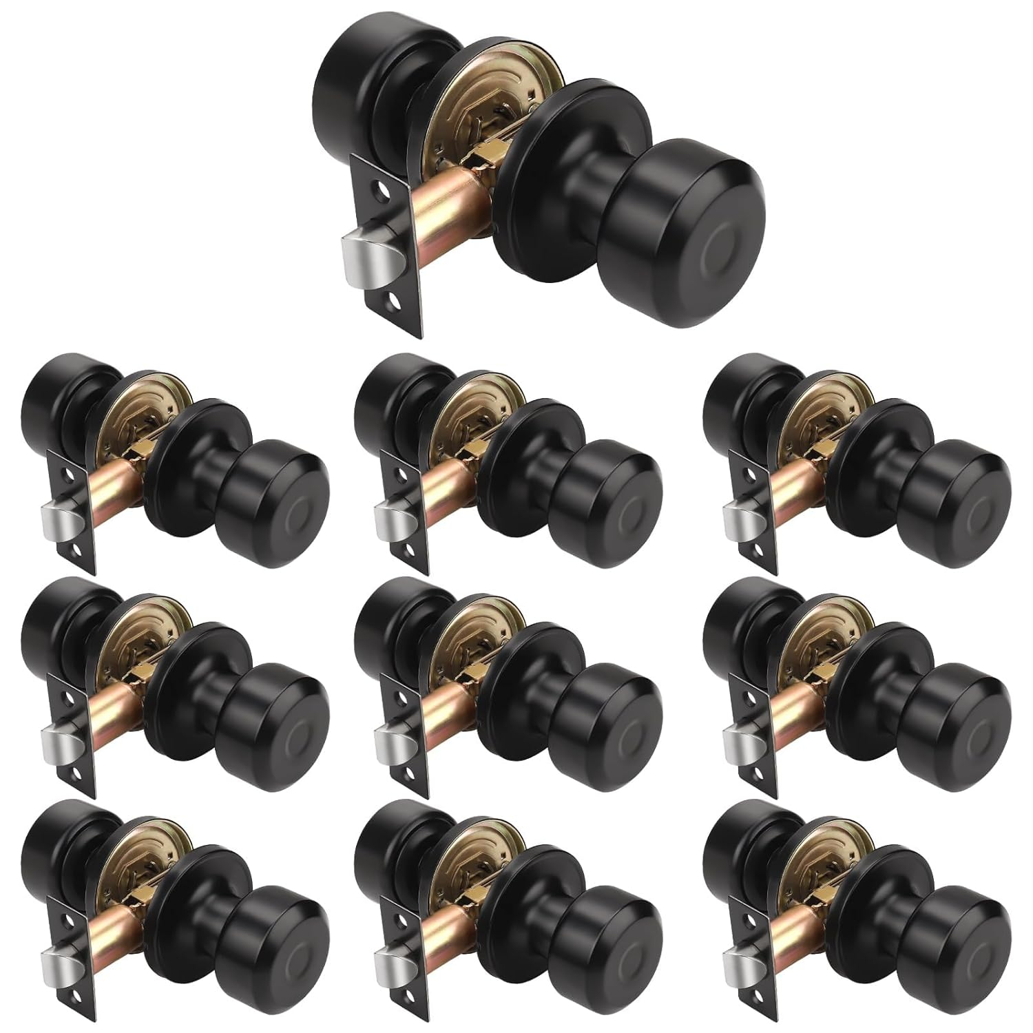 KNOBWELL 10 Pack Matte Black Passage Door Knob Set, Keyless Interior Closet Door Knobs for Hallway