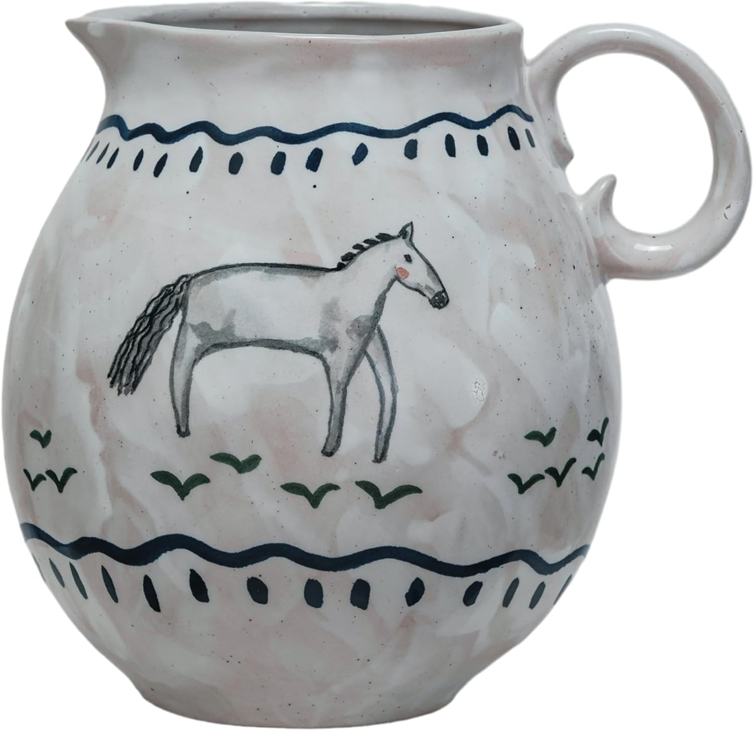 80 fl. oz. Multicolor Hand-Painted Stoneware Pitcher with Horse Design