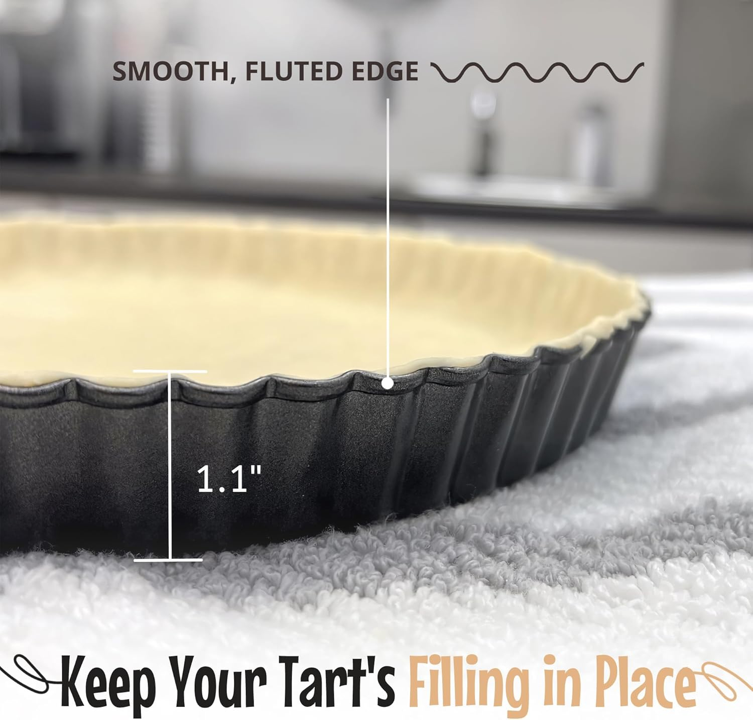 9 Inch Tart Pan with Removable Bottom - Non-Stick, Deep Fluted Quiche and Pie Pan