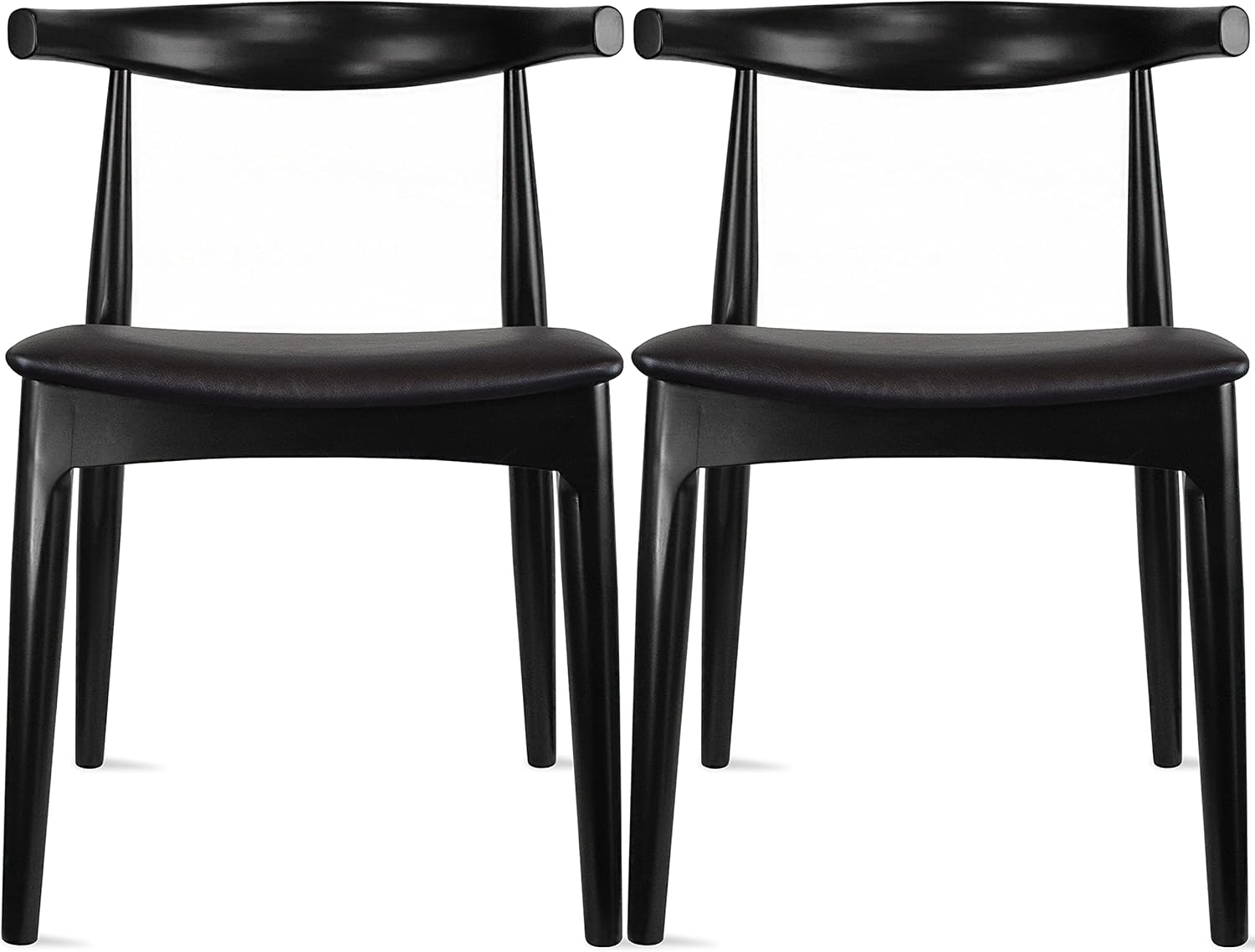 2xhome Wooden Farmhouse Dining Chair with PU Leather Seat Cushion, Mid Century Accent Chair for Kitchen, Dining Room, or Office, Walnut