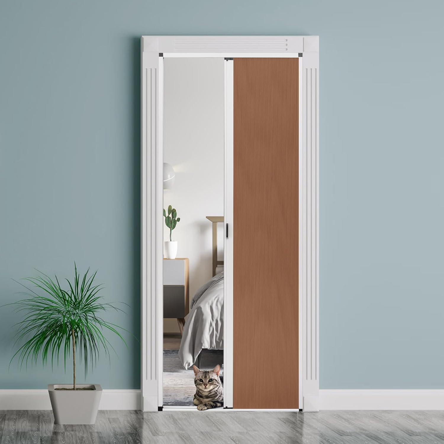 No-Drilling Interior Accordion Door, Retractable Folding Door with Aluminum Frame and Cellular Fabric, Waterproof and Heat Insulation, for Bedroom, Bathroom, Kitchen, Office(Grey
