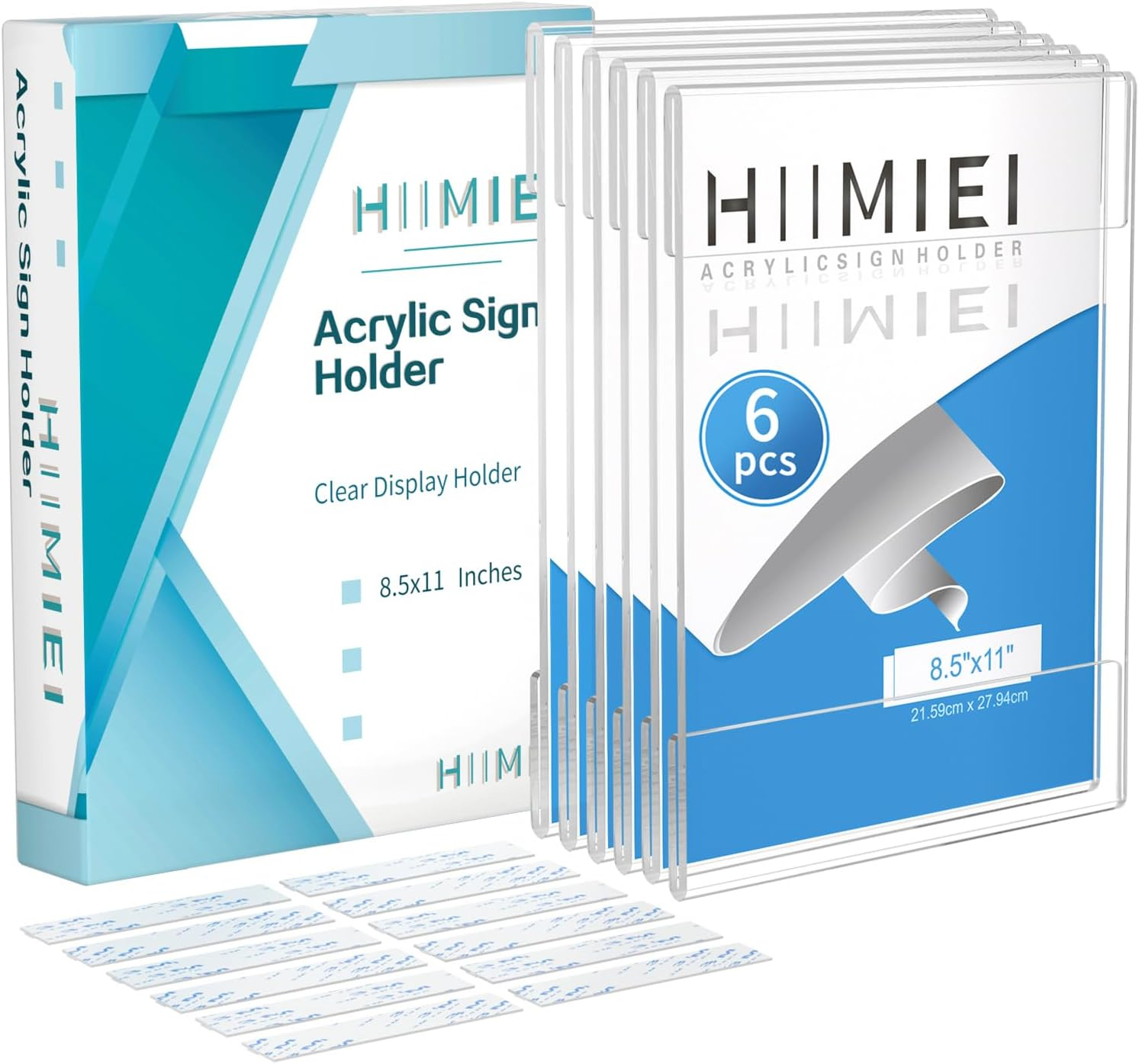 HIIMIEI Acrylic Wall Sign Holder 8.5x11 Inch Horizontal with 3M Tape, 8 1/2 x 11 Clear Plastic Plexiglass Sign Holder for Office, Home, Store, Restaurant-No Drilling(6 Pack)