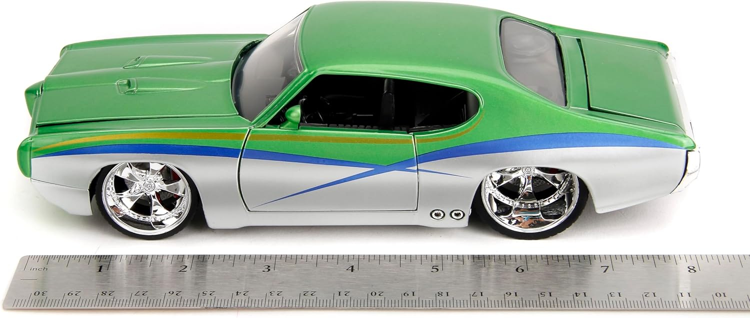 1969 Pontiac GTO Judge Green Metallic and Silver with Stripes "Bigtime Muscle" Series 1/24 Diecast Model Car by Jada(Selections May Vary)