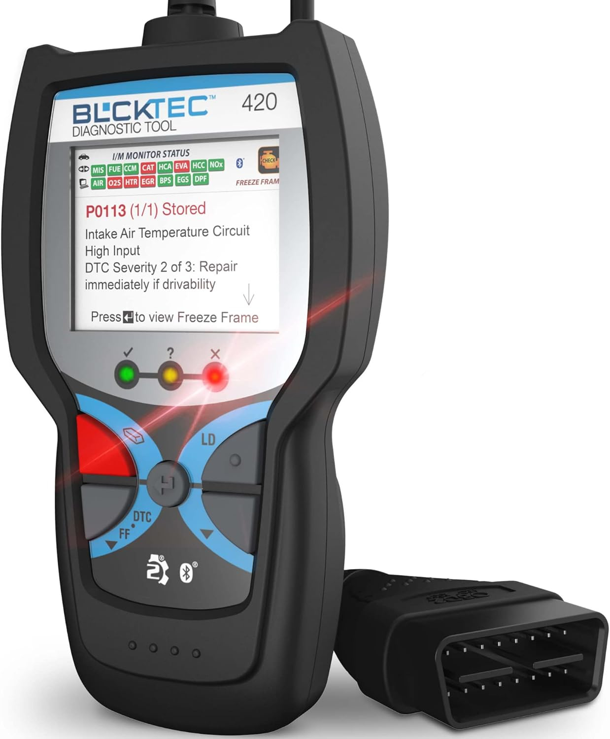 BLCKTEC 420 Bluetooth OBD2 Scanner Diagnostic Tool - Vehicle Code Reader for Car - Clears Check Engine Light - Comes with Premium OBD App On IOS & Android - Works For All Cars 1996 & Newer C47