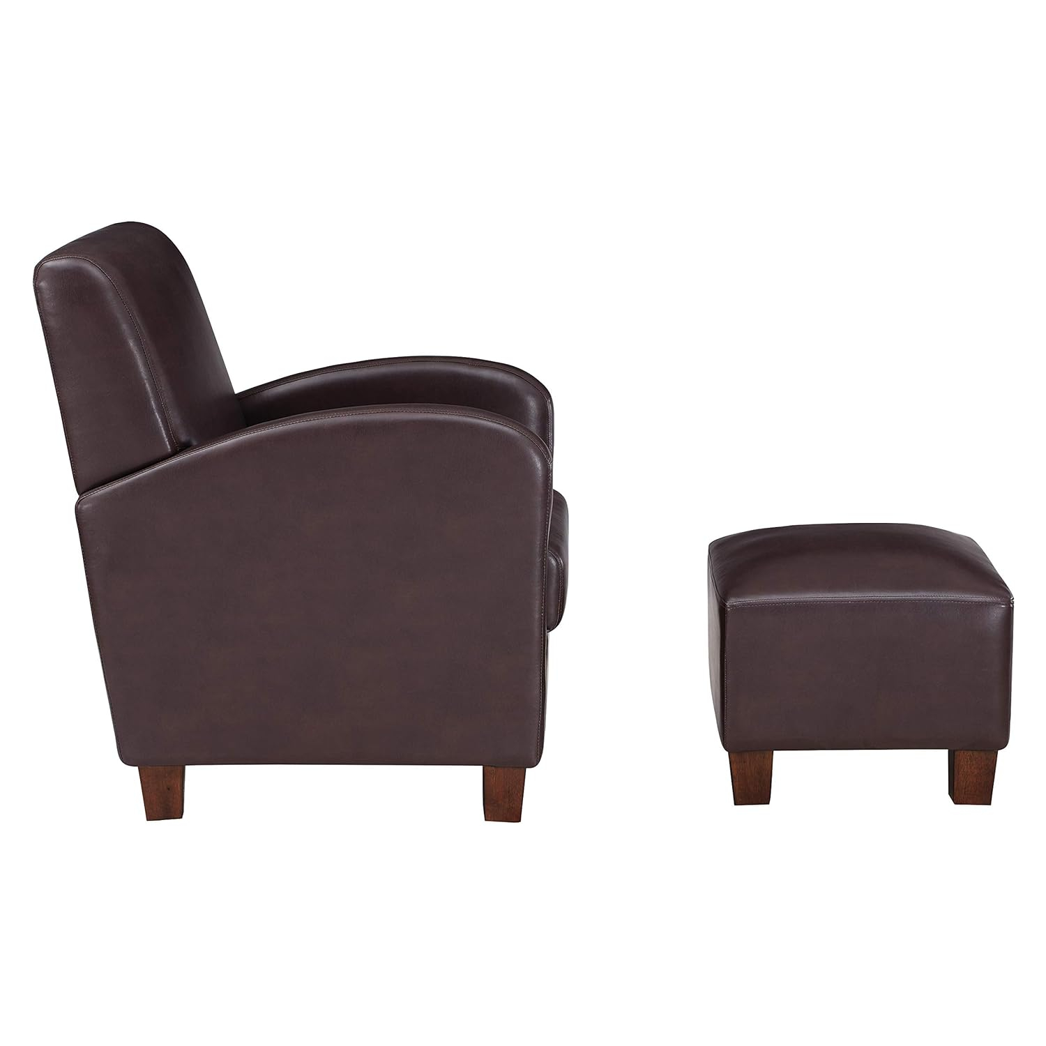 Aiden Chair & Ottoman Cocoa Brown Faux Leather with Medium Espresso Legs