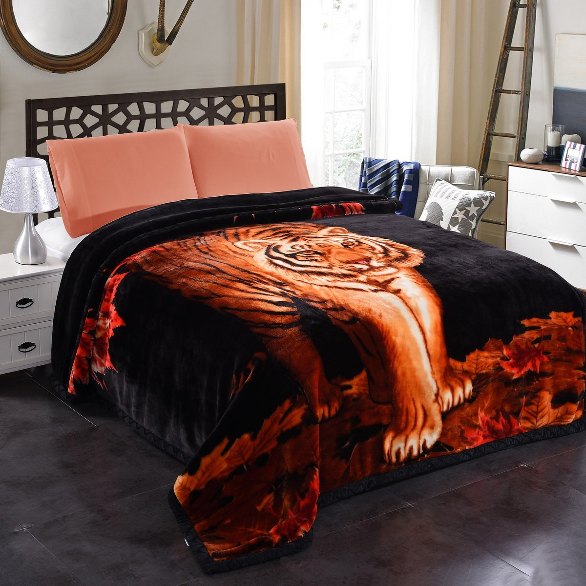 JML Fleece Blanket Heavy, 10 Pounds Plush Soft Thick Raschel Blanket for Winter, Korean Style Velvet Fleece Blanket 85" x 93"- 2 Ply A&B Printed (Tigers)