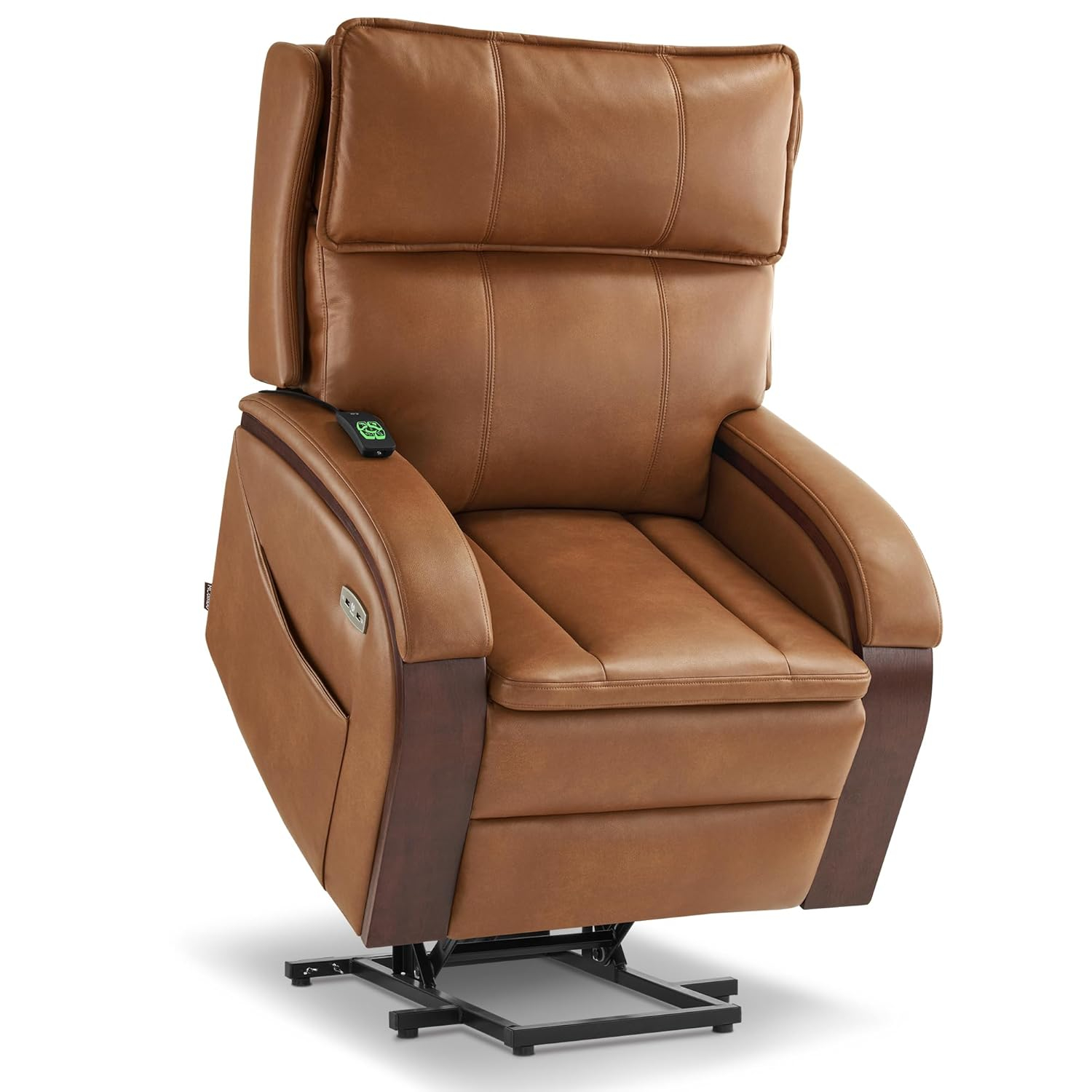 MCombo Power Lift Recliner Chair Sofa with Massage and Heat, Adjustable Headrest for Elderly People, Solid Wood Armrest, USB Ports, Side Pockets, Breathable Leather 7917 (Tawny, Medium)