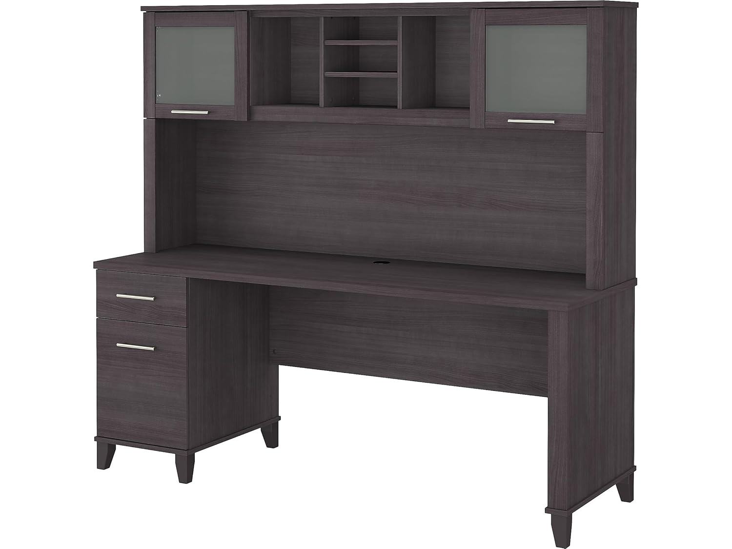 Somerset 72W Office Desk with Drawers and Hutch in Storm Gray - Engineered Wood