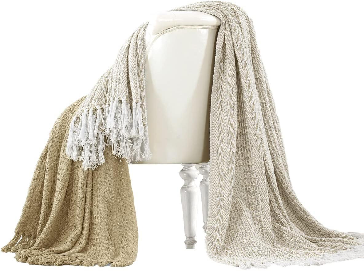 Modern Threads 2 Pack 100% Cotton Throw, 50 x 60, Batik, Beige