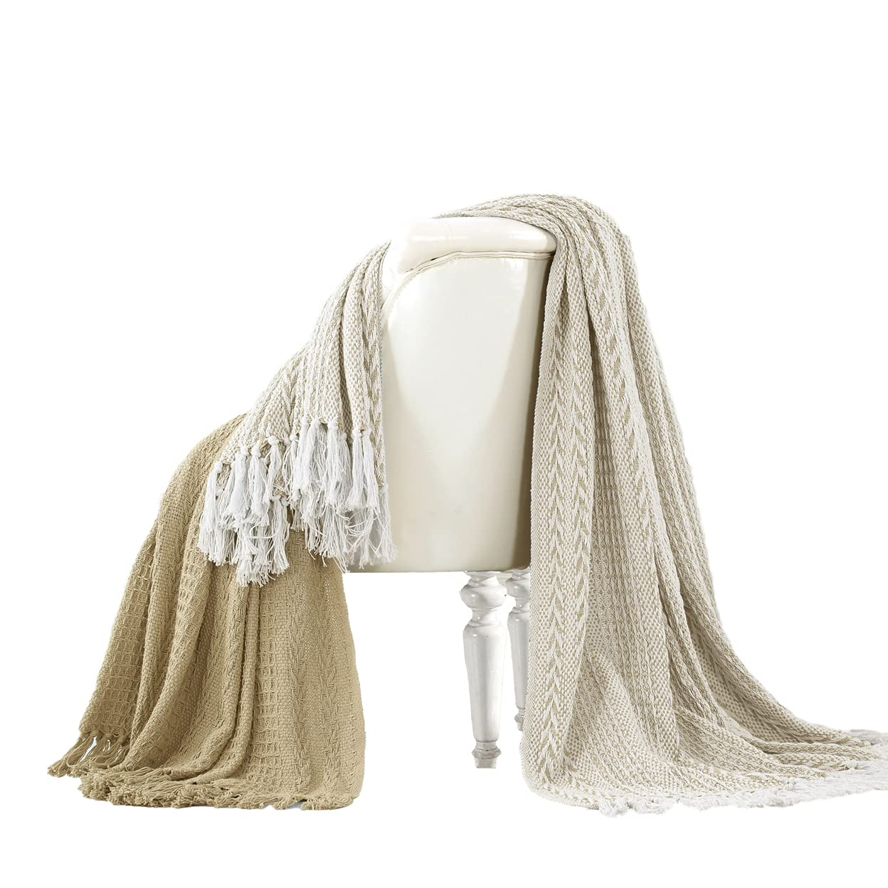 Modern Threads 2 Pack 100% Cotton Throw, 50 x 60, Batik, Beige