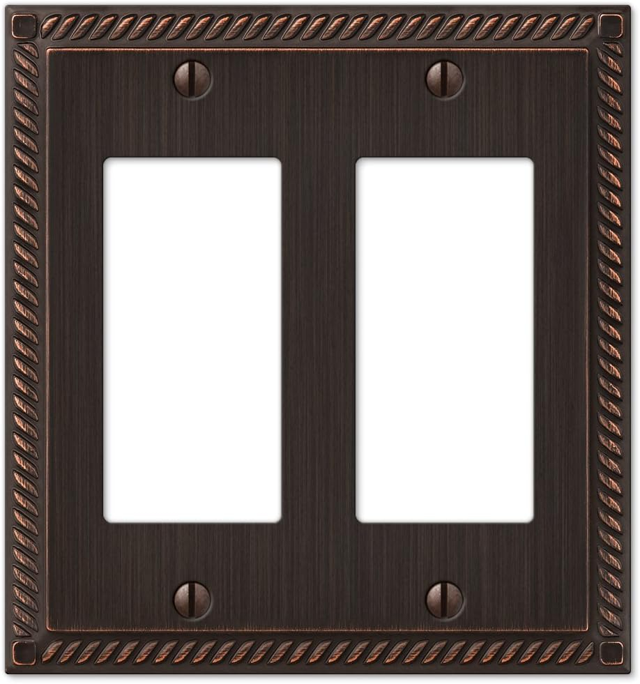 Amerelle 54RRVB Georgian Tumbled Wallplate, 2 Rocker, Cast Metal, Aged Bronze, 1-Pack