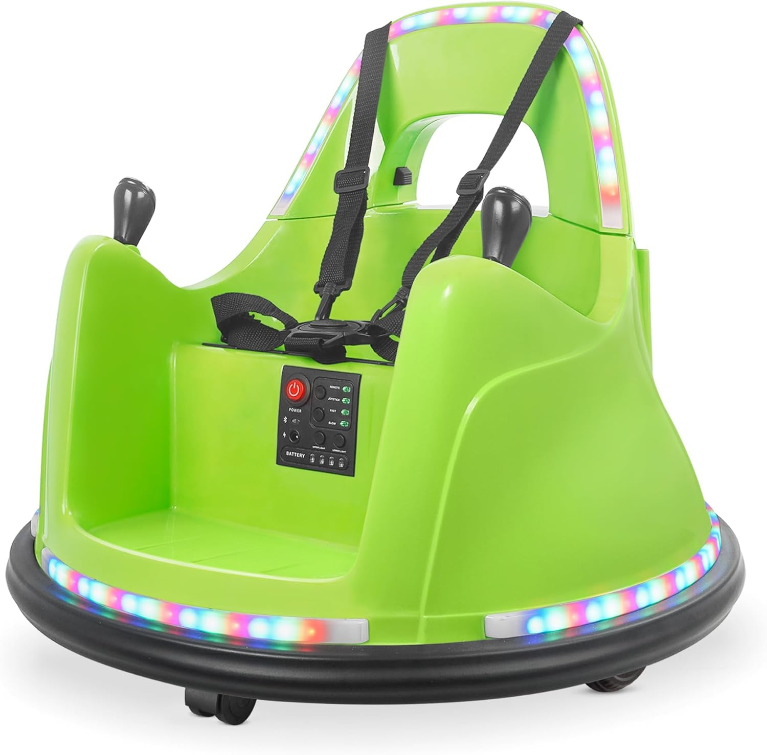 Kidzone WiFi Bumper Car for Toddler & Kids 1.5-6 Years Old, 2 Speeds 12V Electric Ride On Bumping Toy Gifts W/Remote Control, APP Control, LED Lights, Bluetooth, 360°Spin and DIY Sticker, Lemon Green