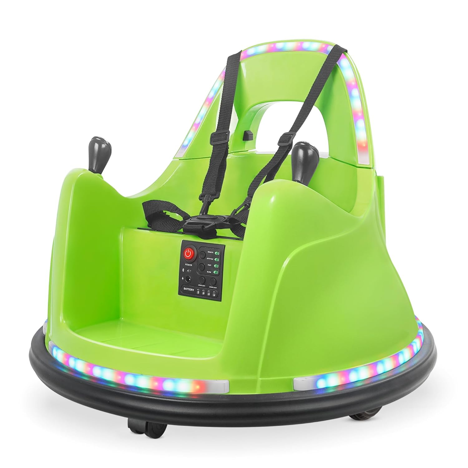 Kidzone WiFi Bumper Car for Toddler & Kids 1.5-6 Years Old, 2 Speeds 12V Electric Ride On Bumping Toy Gifts W/Remote Control, APP Control, LED Lights, Bluetooth, 360°Spin and DIY Sticker, Lemon Green