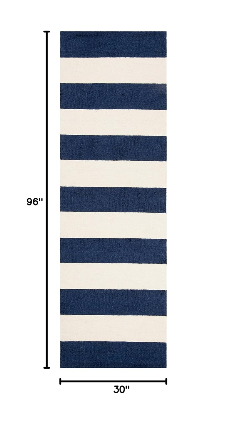 Safavieh Kids Stripe SFK919 Hand Tufted Indoor Runner Rug - Navy/Ivory - 2'6"x8' - Safavieh