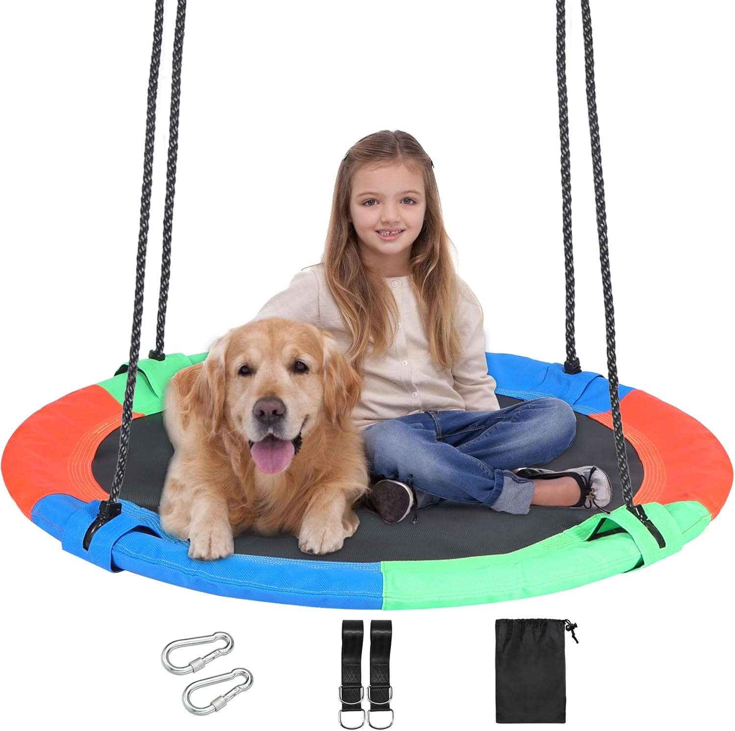 43" Saucer Tree Swing for Kids Adult, 600Lb Weight Capacity Large Disc Round Swing for Kids, Tree Swings for Backyard, for Indoor and Outdoor Playground, Multicolor, for Kids