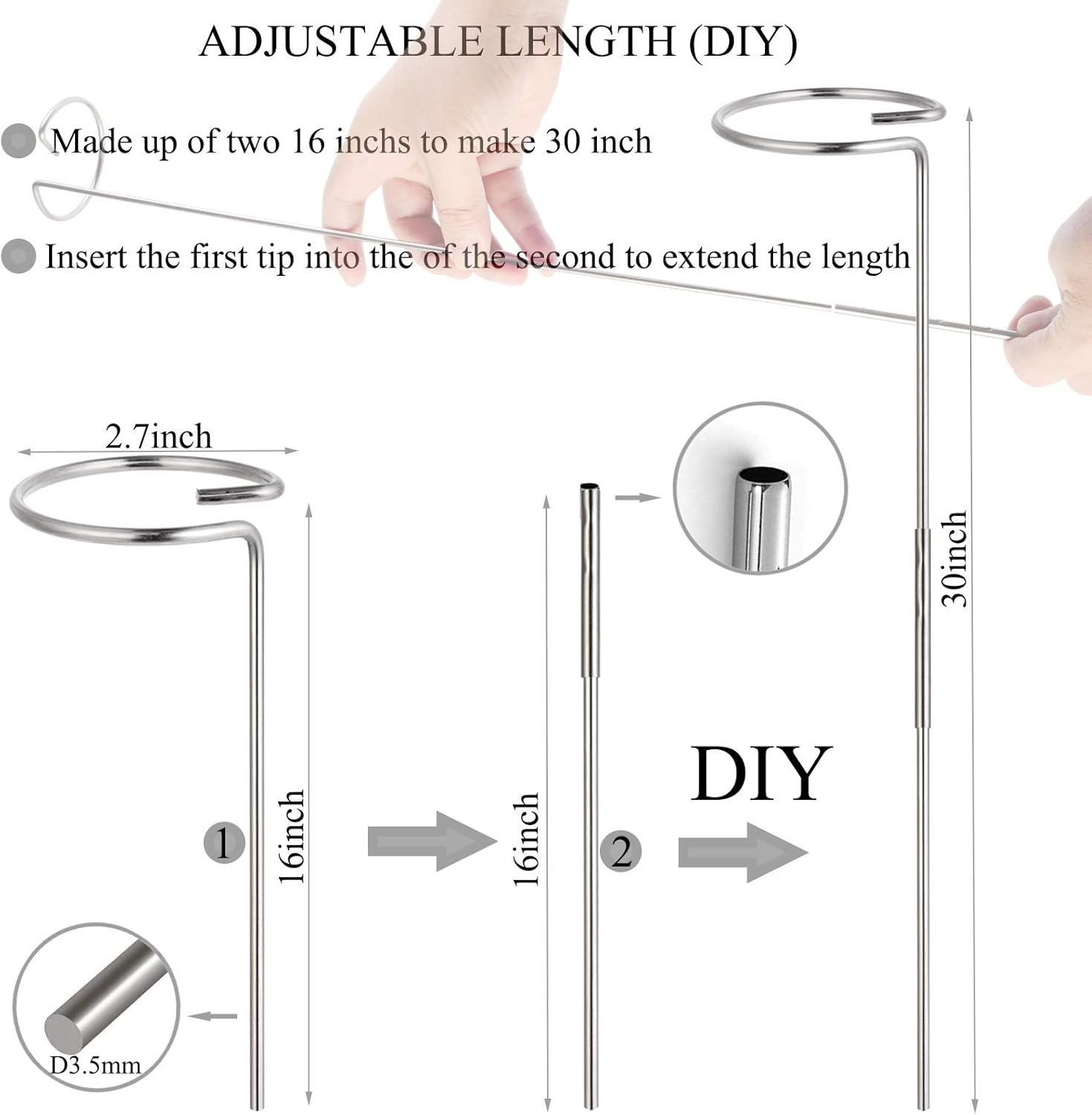 30 Inch Plant Stakes for Flowers - 5 Pack (DIY), Stainless Steel Garden Tall Single Stem Support Stake Plant Cage Support Rings for Flowers Amaryllis Tomatoes Peony Lily Rose Narcissus