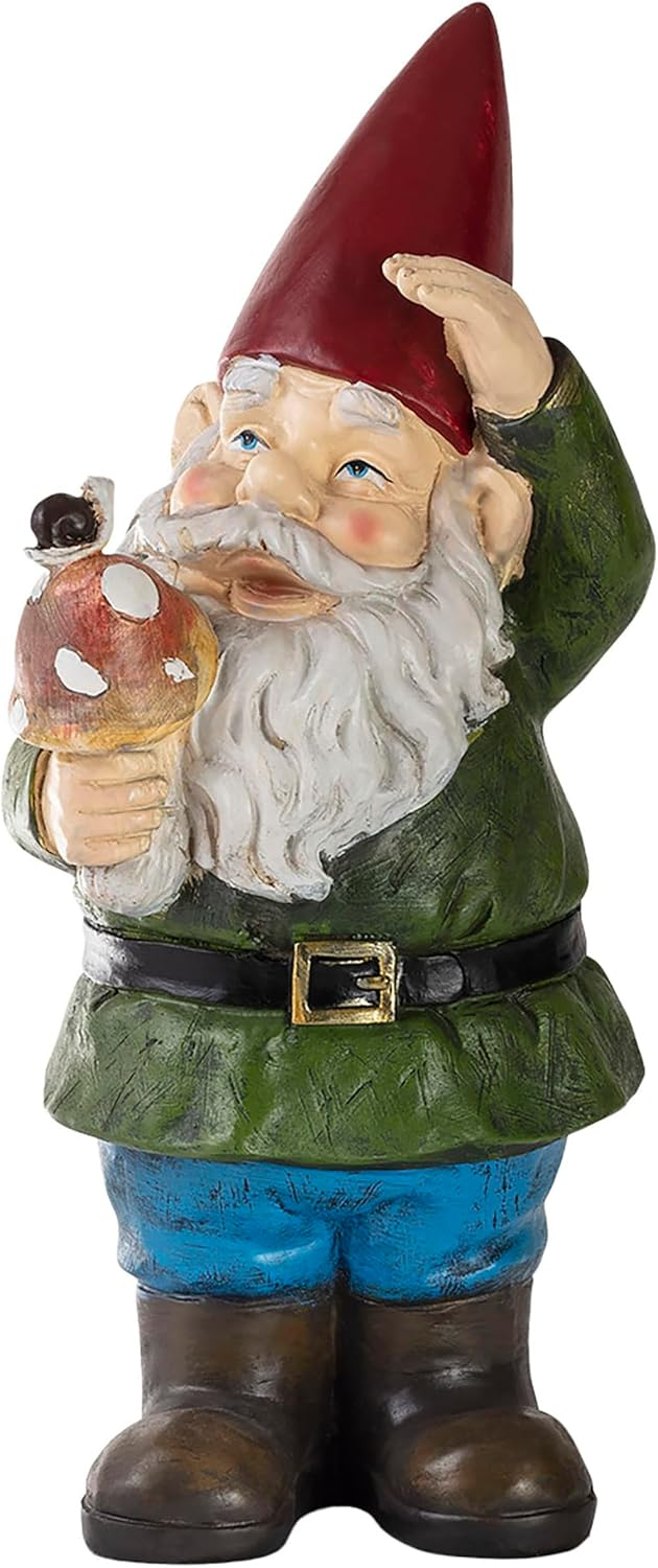 Whimsical 12" Multicolor Gnome Holding Mushroom Lawn Decoration