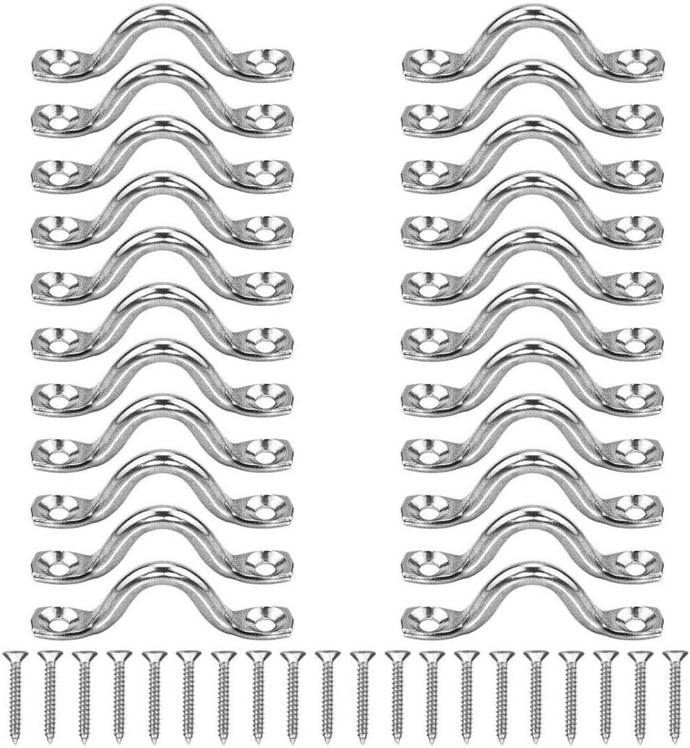 BRT Bearingshui 22Pcs M5 316 Stainless Steel Eye Straps Ceiling Wall Mount U Hook with Screws, Heavy Duty Metal Pad Eyes Plate Snap Eye Strap Drop Ceiling Anchor Hooks Hardware