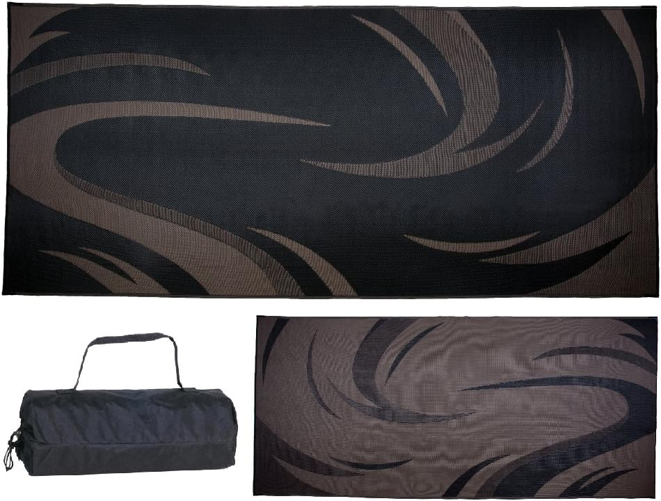 SD8187 8-Feet X 18-Feet Graphic Swish RV Reversible Patio Mat, Brown/Tan