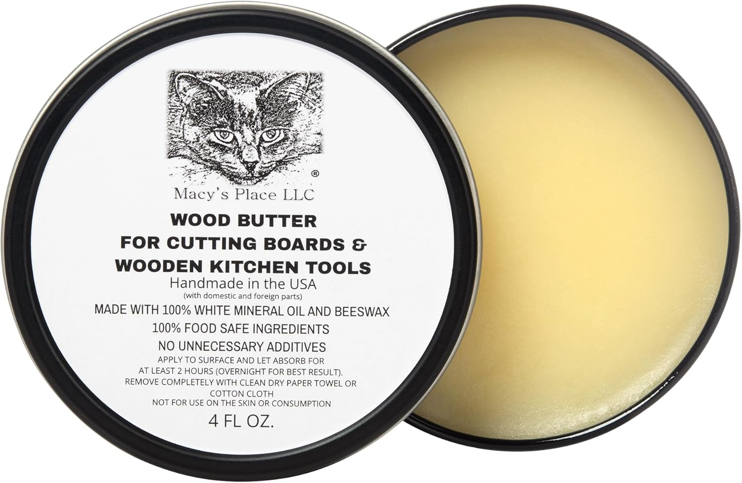 Macy's Place Wood Butter for Cutting Boards and Wooden Tools - 8oz Butcher Block Butter Wax