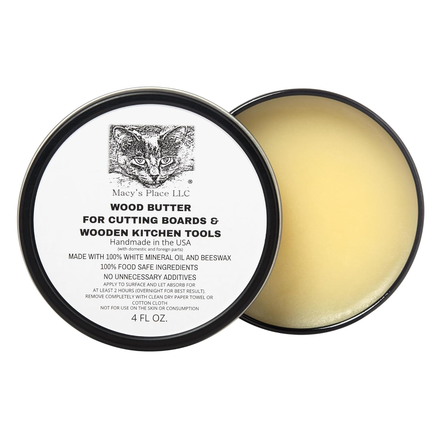 Macy's Place Wood Butter for Cutting Boards and Wooden Tools - 8oz Butcher Block Butter Wax