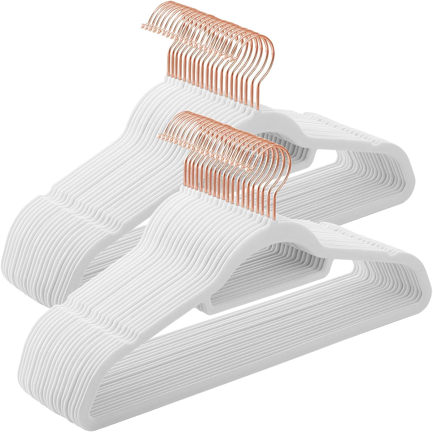 SONGMICS Velvet Hangers, Set of 50 Clothes Hanger with Rose Gold Swivel Hook, Non-Slip, and Space-Saving, 0.2-Inch Thick, 17.1-Inch Long for Coat, Shirt, Dress, Pants, Tie, Cloud White UCRF021W02