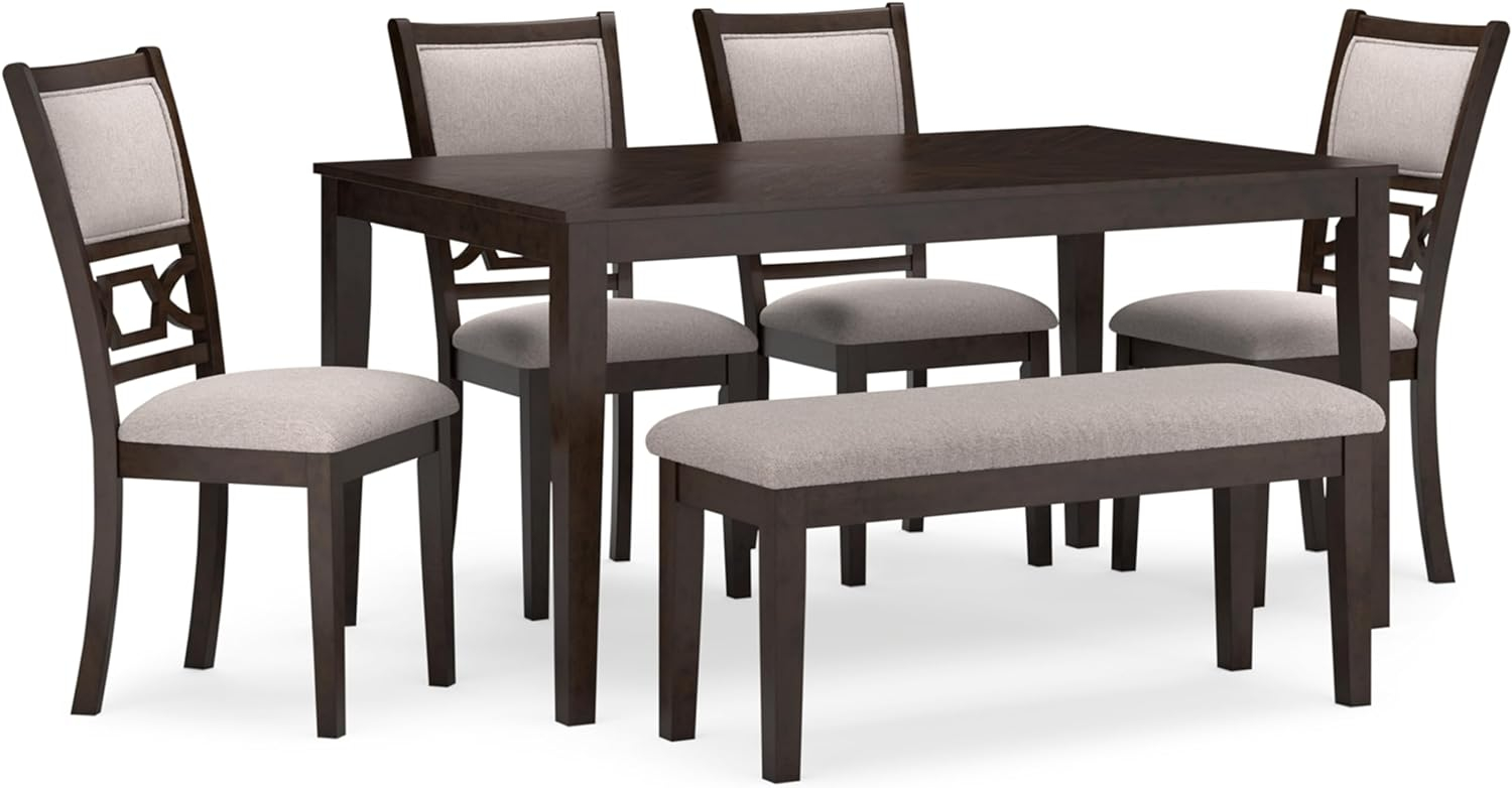 Ashley Furniture Langwest Brown Dining Table and 4 Chairs and Bench - Set of 6