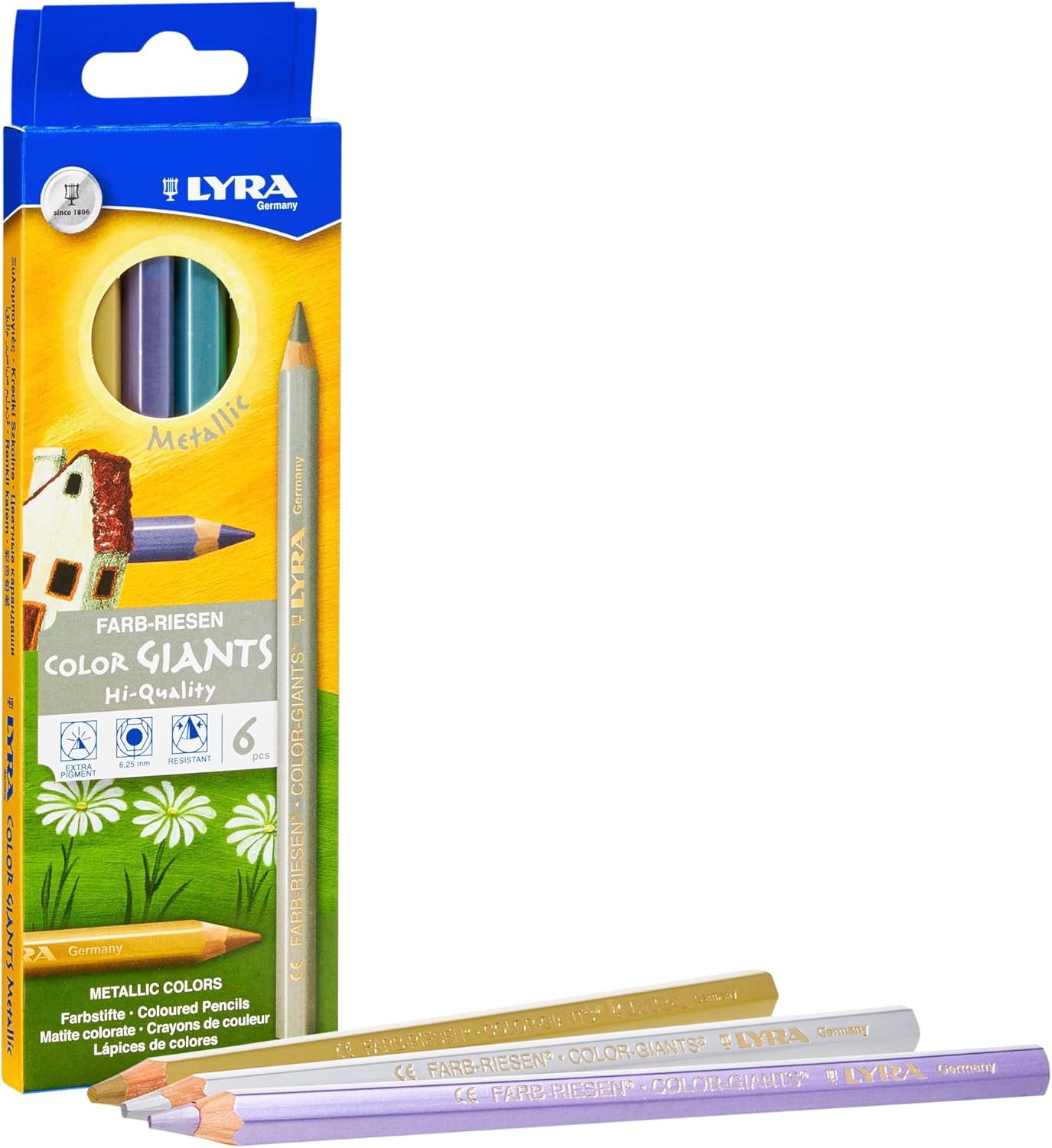 Lyra Metallic Assorted Colors Giant Hexagonal Cedar Pencils Set of 6