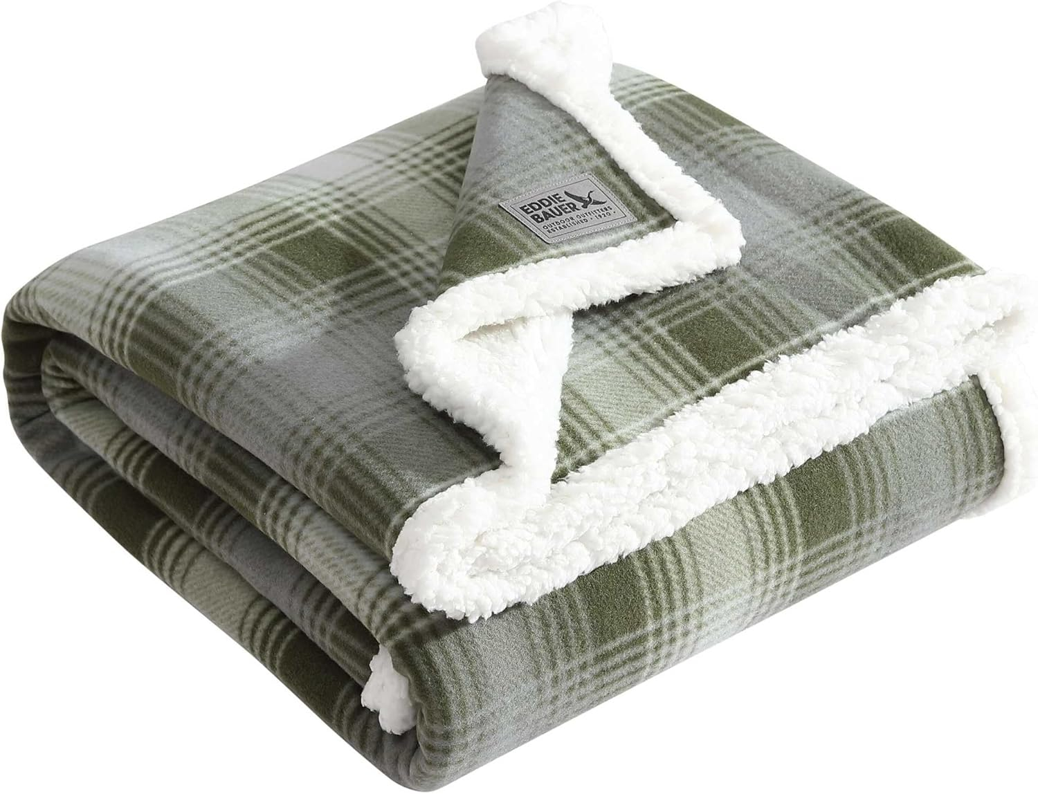 Eddie Bauer - Throw Blanket, Brushed Fleece Bedding with Sherpa Reverse, Soft & Cozy Plaid Home Decor for Bed or Couch (Nordic Plaid Green, Throw)