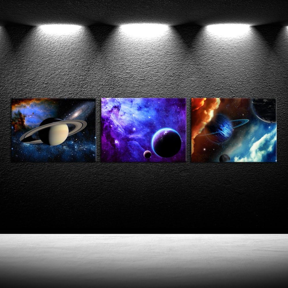 iKNOW FOTO 3 Piece Canvas Prints Galaxy Stars Abstract Space Wall Art Elements of This Image Modern Home Decor Stretched and Framed Ready to Hang for Kids Room Decor 12x16inchx3pcs