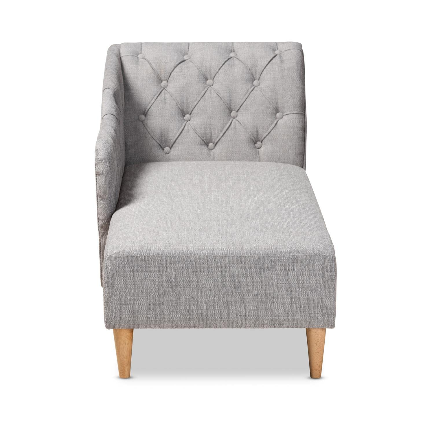 Baxton Studio Emeline Modern and Contemporary Grey Fabric Upholstered Oak Finished Chaise Lounge